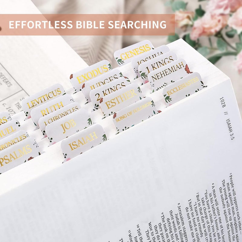Taja Bible Tabs for Women & Men, Laminated Bible Tabs for Study Bible, Large Print Bible Tabs for Easy Navigation, Bible Index Tabs, 66 Tabs Old & New Testament, Extra 9 Blank Tabs - Vintage Floral - Image 3